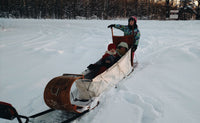 custom wooden sled with canvas for snowmobile tow